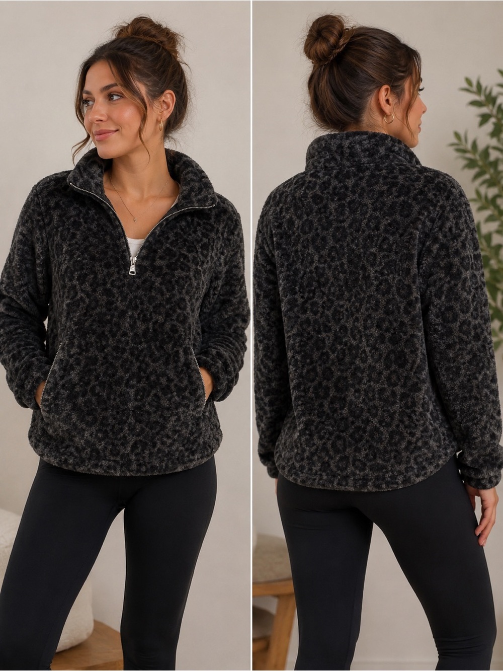Abercrombie & Fitch Leopard Fleece Pullover Women’s XS Quarter Zip